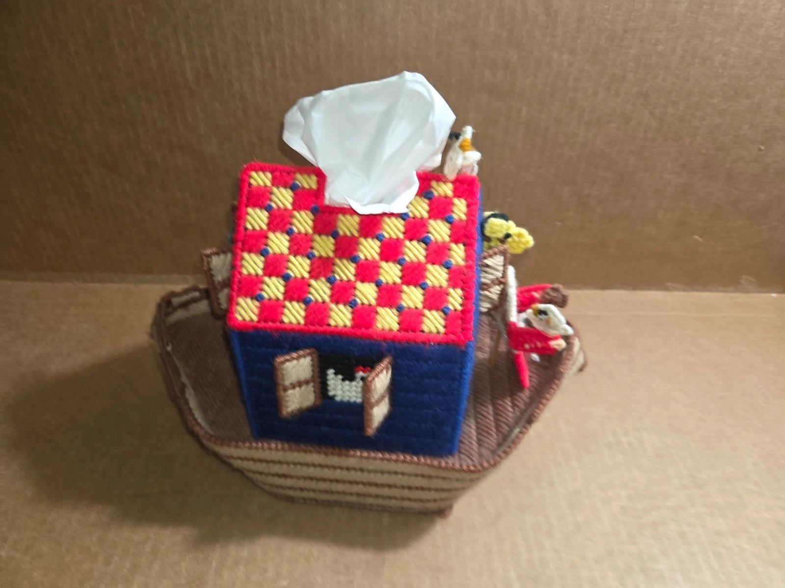 Tissue Box Holder Square Needlepoint Noahs Ark | eBay