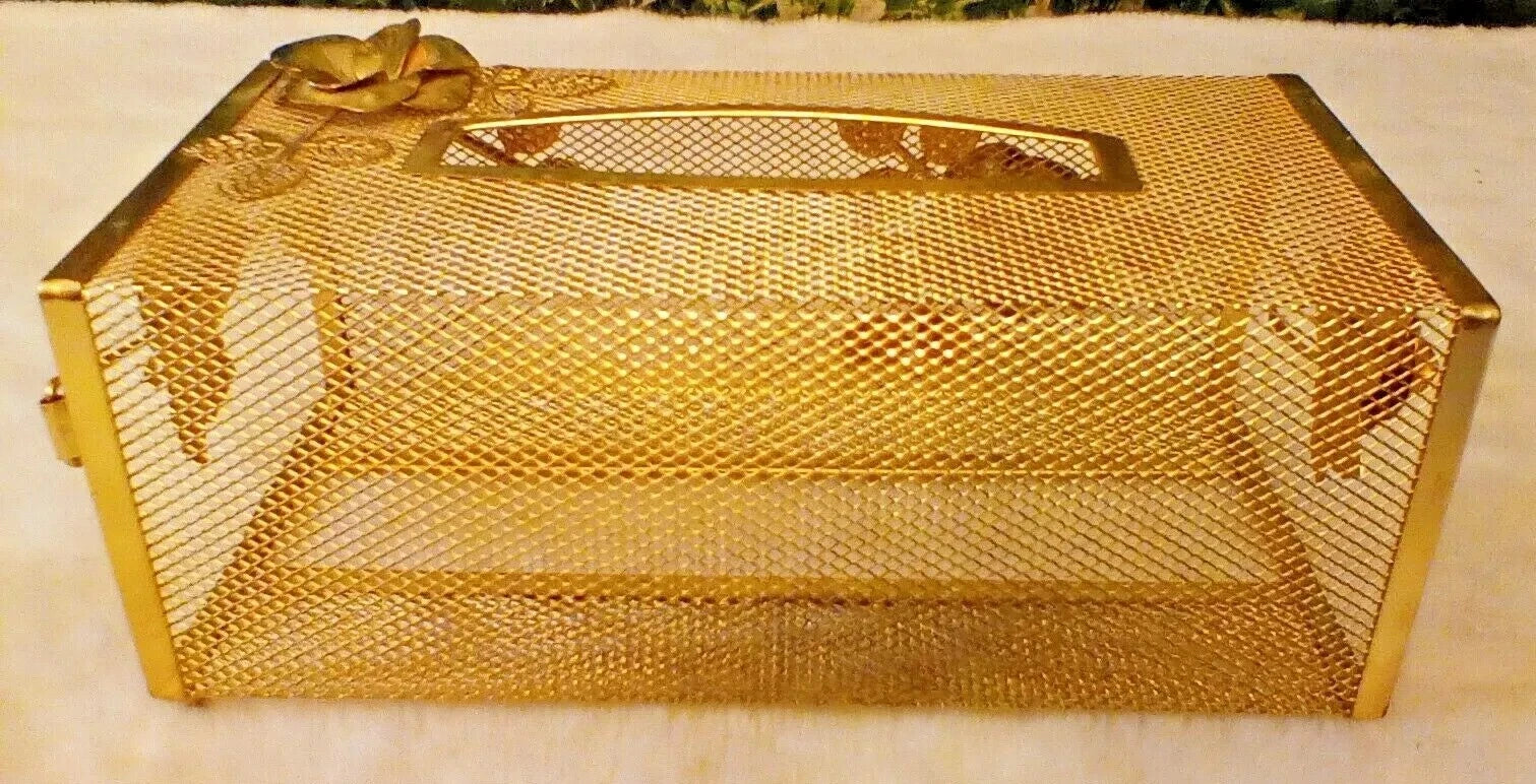VINTAGE HOLLYWOOD REGENCY GOLD METAL FLOWERS TISSUE BOX HOLDER 10"x5" x4" | eBay