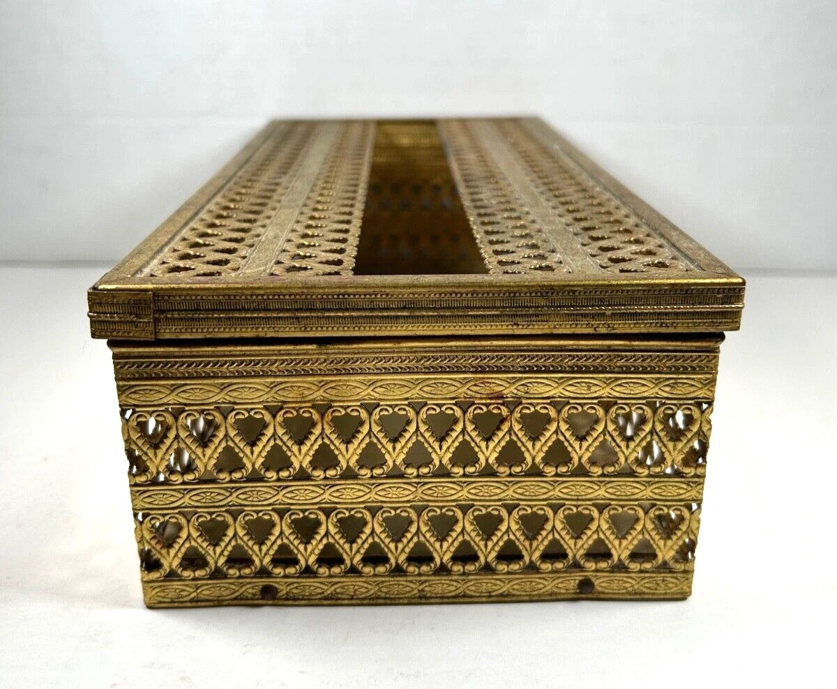 Vintage Gold Filigree Metal Tissue Box Holder Mid 20th Cen. Hollywood Regency | eBay