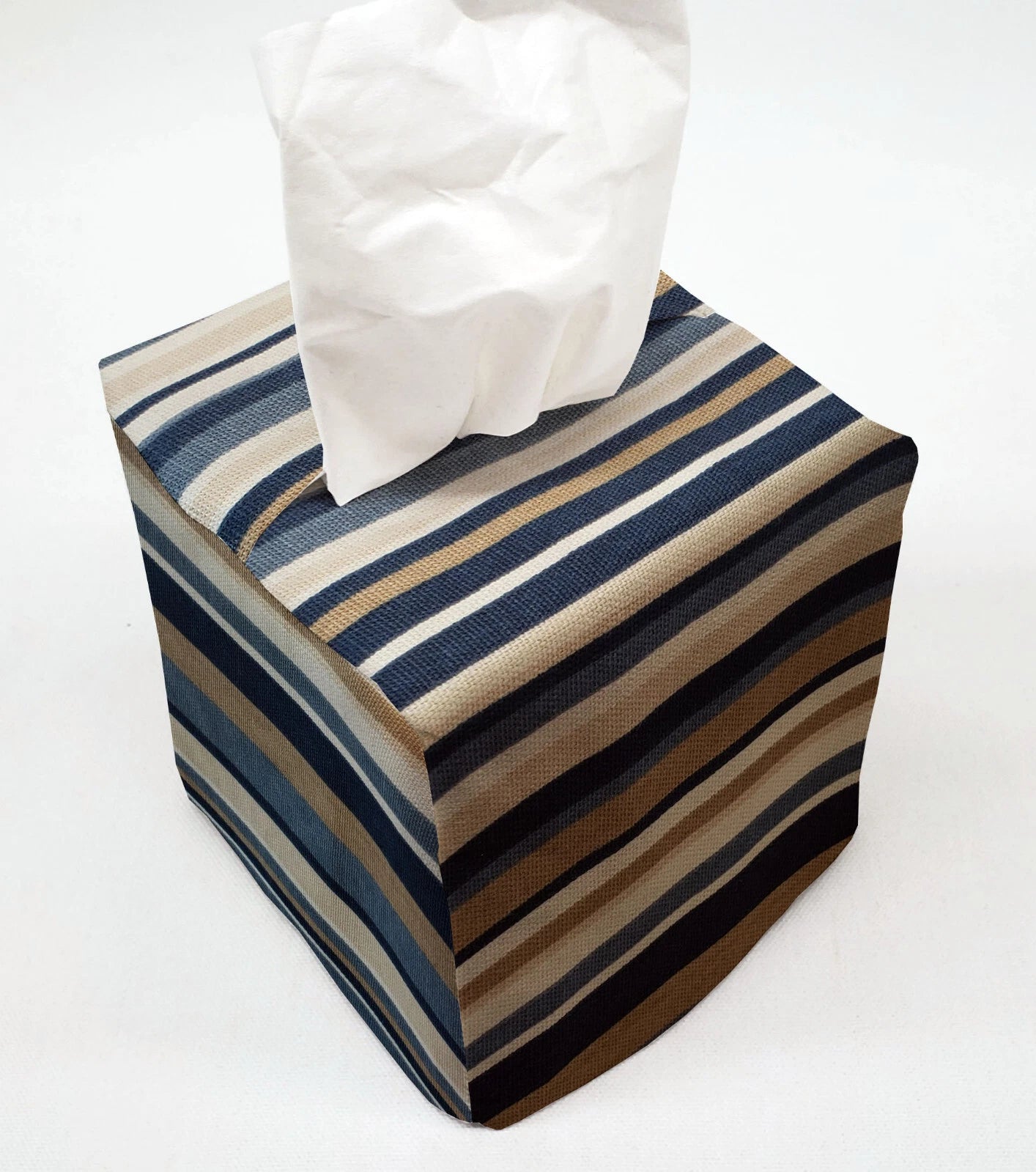 Blue Gray Beige Stripes Tissue Box Cover | eBay