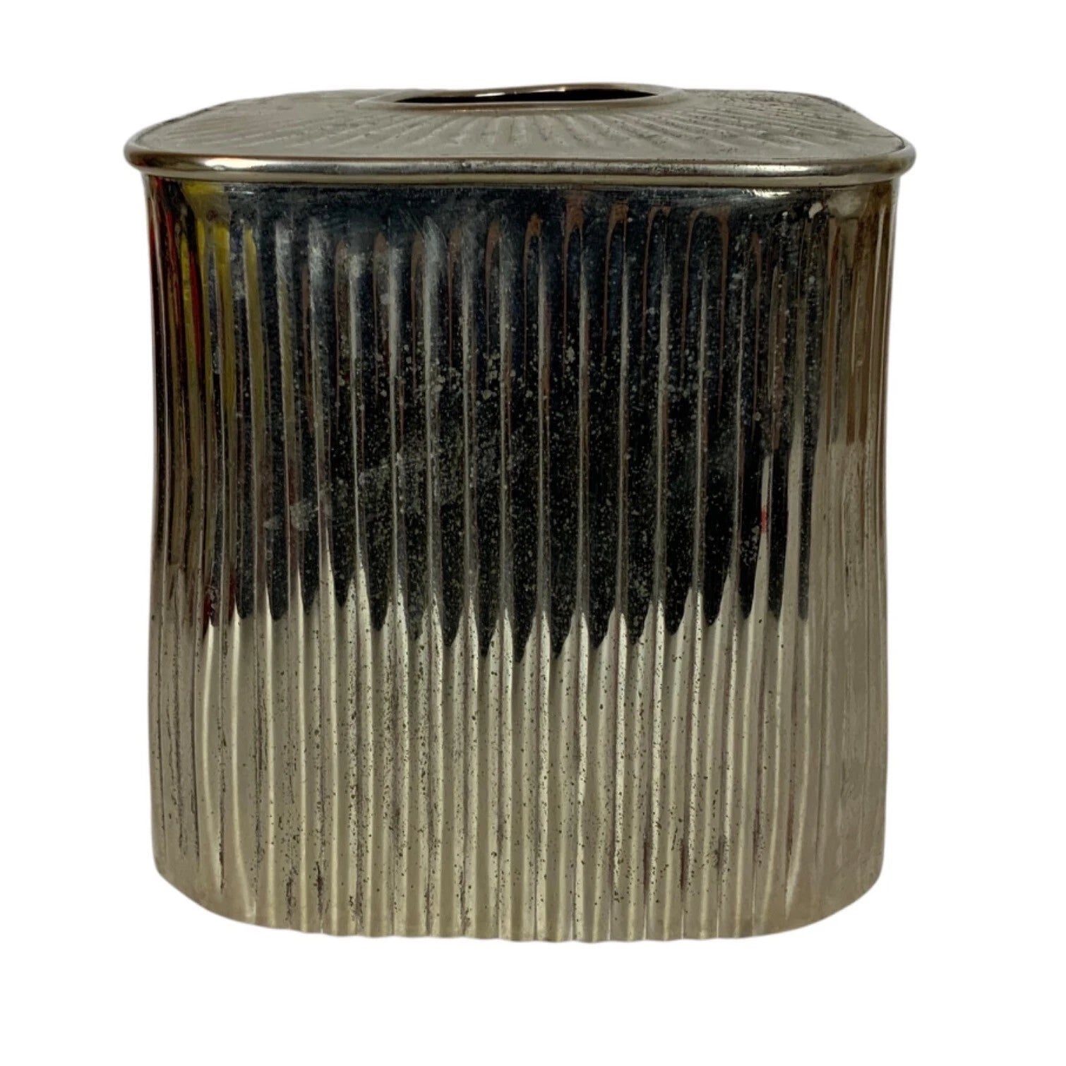Square Ribbed Silver Metal Tissue Box Cover Decorative Accent Made In India | eBay