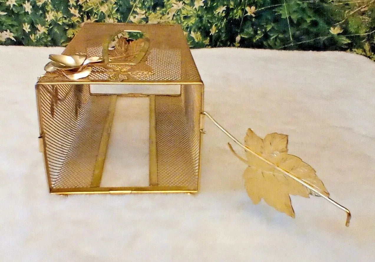 VINTAGE HOLLYWOOD REGENCY GOLD METAL FLOWERS TISSUE BOX HOLDER 10"x5" x4" | eBay