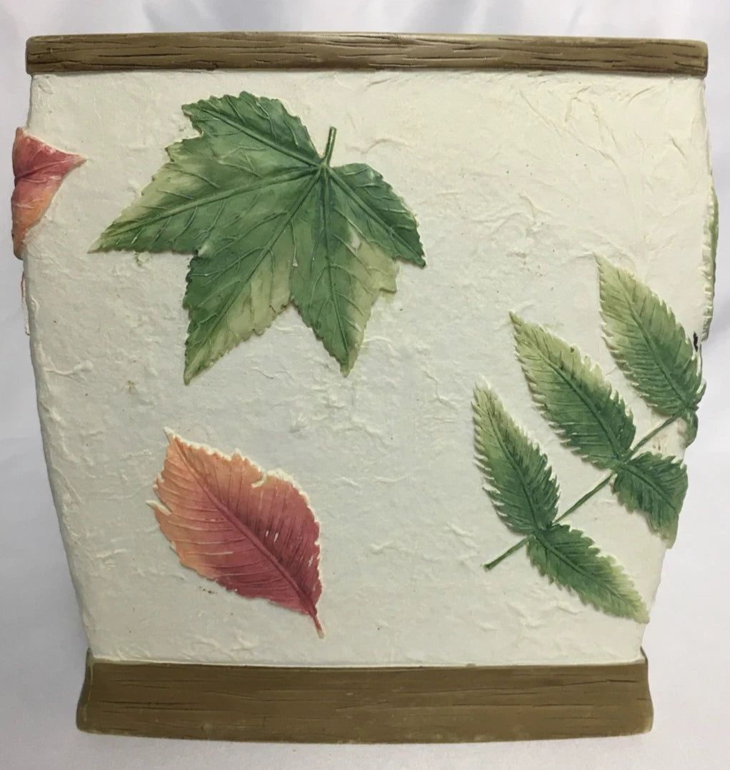 Ceramic 3D Hand Painted Square Tissue Box White w/ Fall Leaves Beige Top & Base | eBay