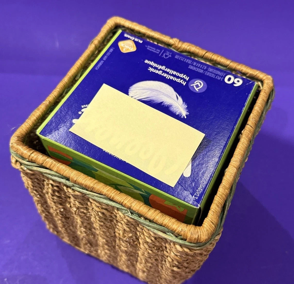 Square Natural Woven Wicker Green Detail Tissue Box Holder Plant Boho Retro G’ma | eBay