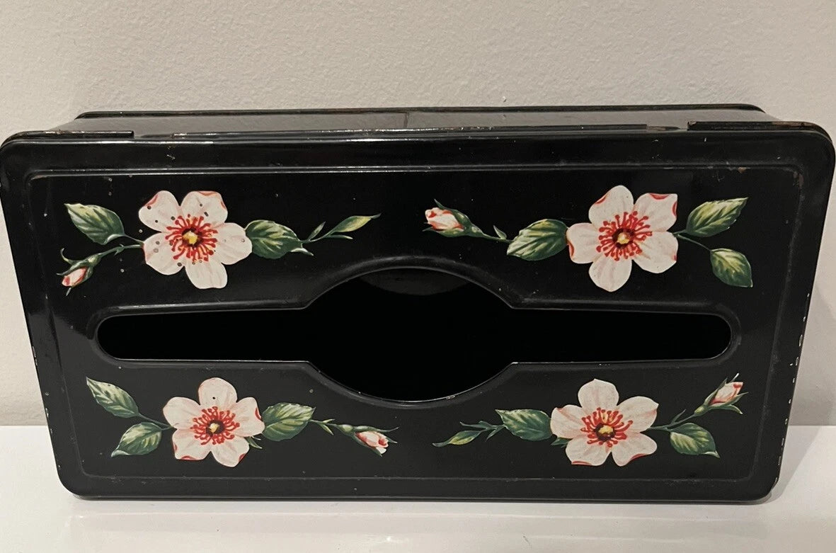 Vintage Black Metal With Flowers Tissue Holder Wall Mount Or Table Top | eBay