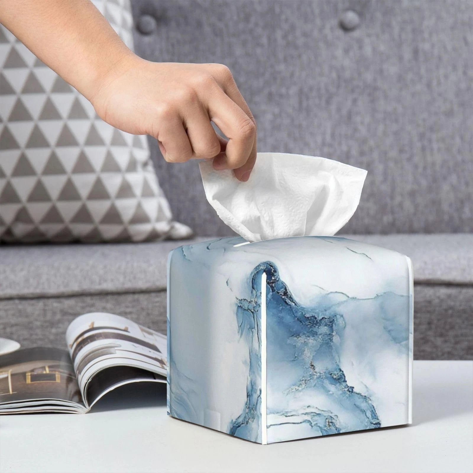 Blue Marble Tissue Box Cover Modern Square Leather Tissue Holder Decorative F... | eBay
