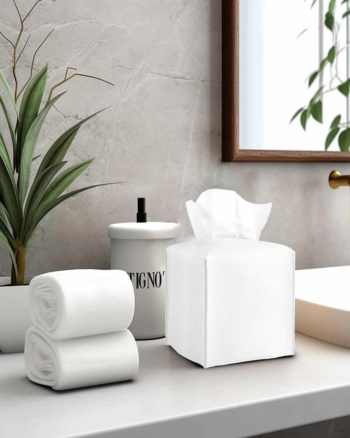 Square White Leather Tissue Box Cover with Bottom Belt - Decorative Holder | eBay