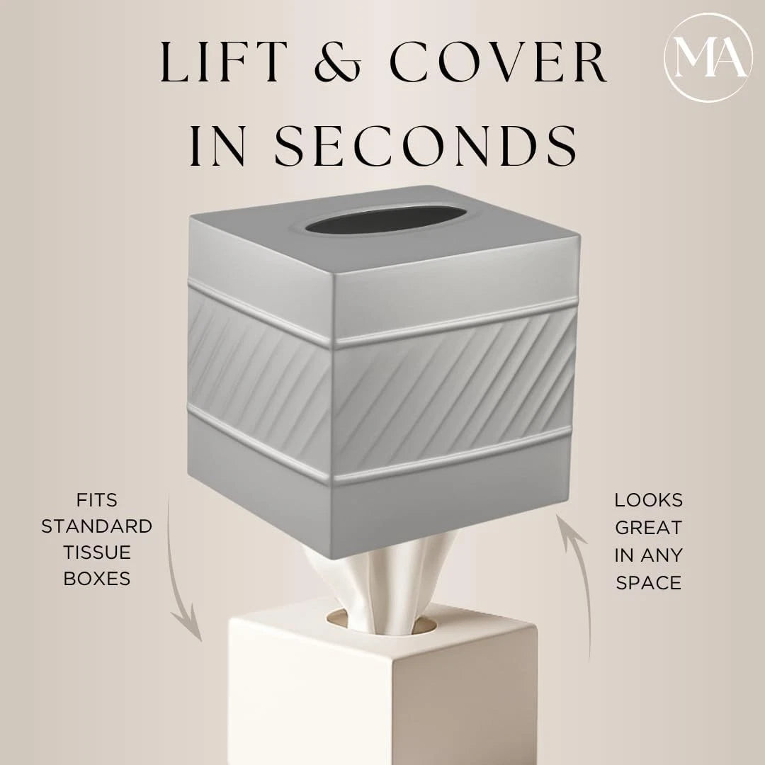 MONARCH ADOBE Handcrafted Wave Embossed Tissue Box Cover Square, Pewter | NIB | eBay