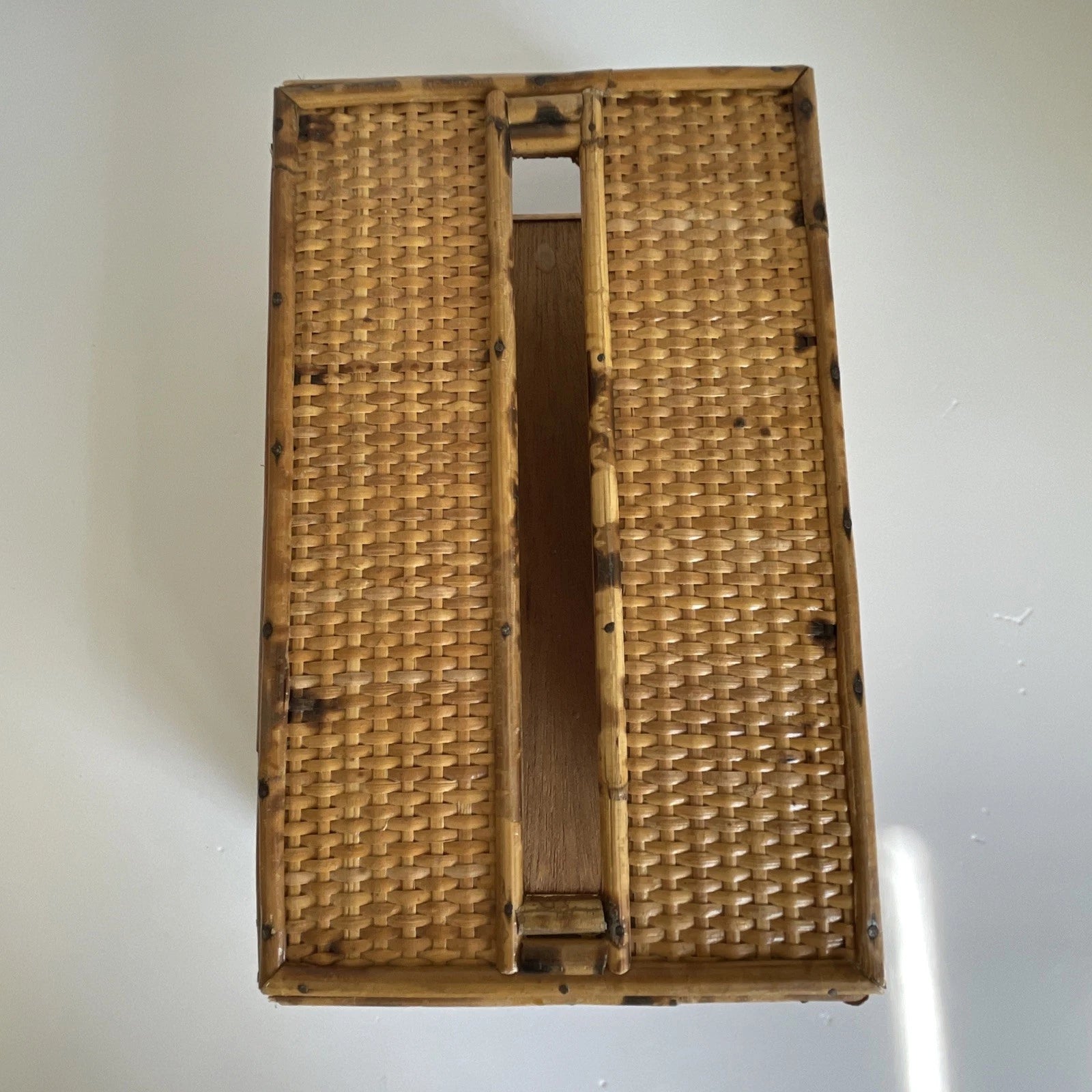 Vintage MCM Bamboo Rattan Wicker Wood Tissue Box Holder Boho | eBay