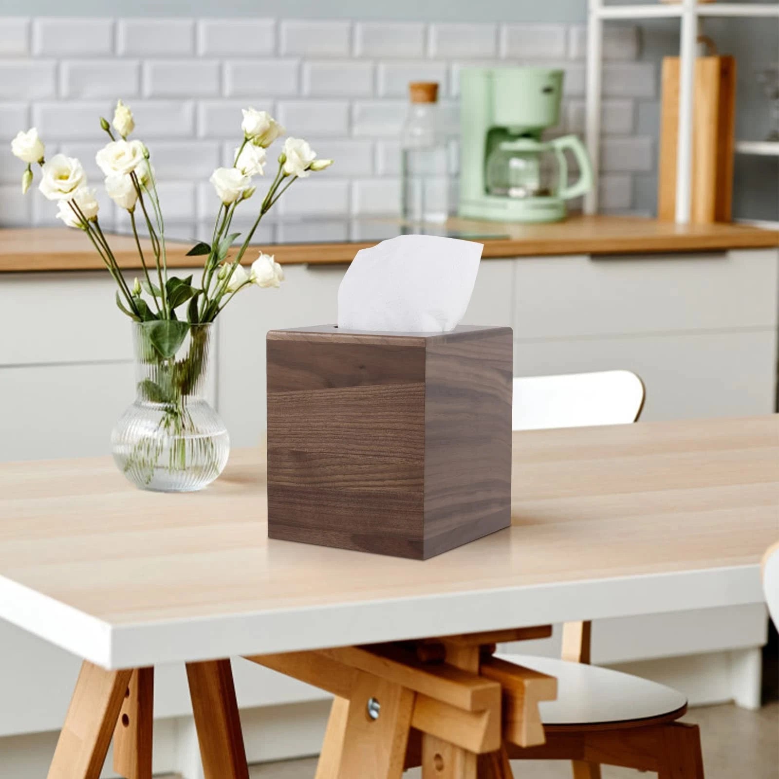 Walnut Wood Tissue Box Cover with Slide-Out Bottom - Square for Bathroom, Bed... | eBay