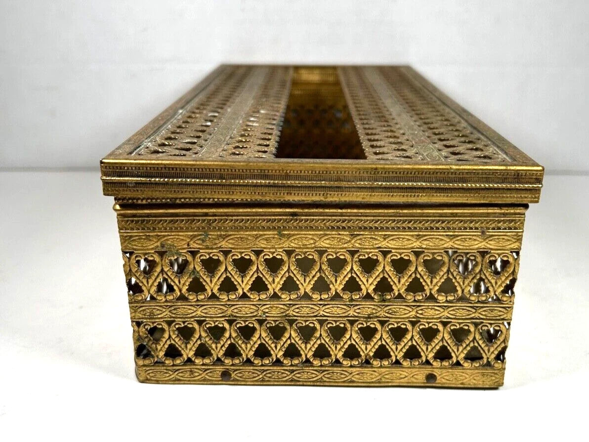 Vintage Gold Filigree Metal Tissue Box Holder Mid 20th Cen. Hollywood Regency | eBay