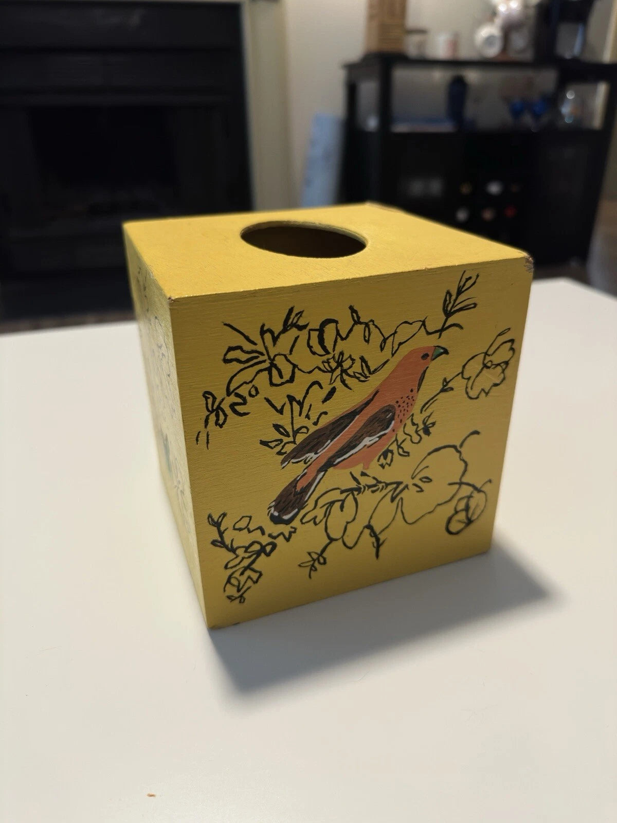 Vintage 1977 Hand painted Wood Tissue Box Cover, Yellow Birds and Butterflies | eBay