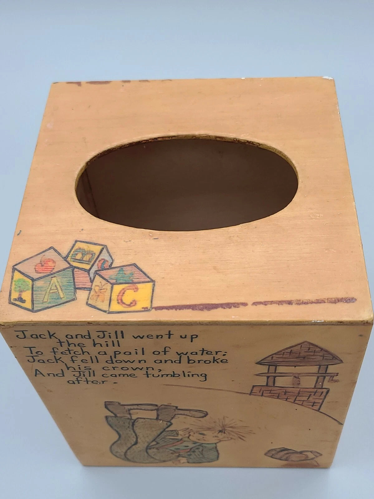 Vintage Wooden Tissue Box Holder Folk Art Handpainted 60/70s Nursery Rhymes | eBay