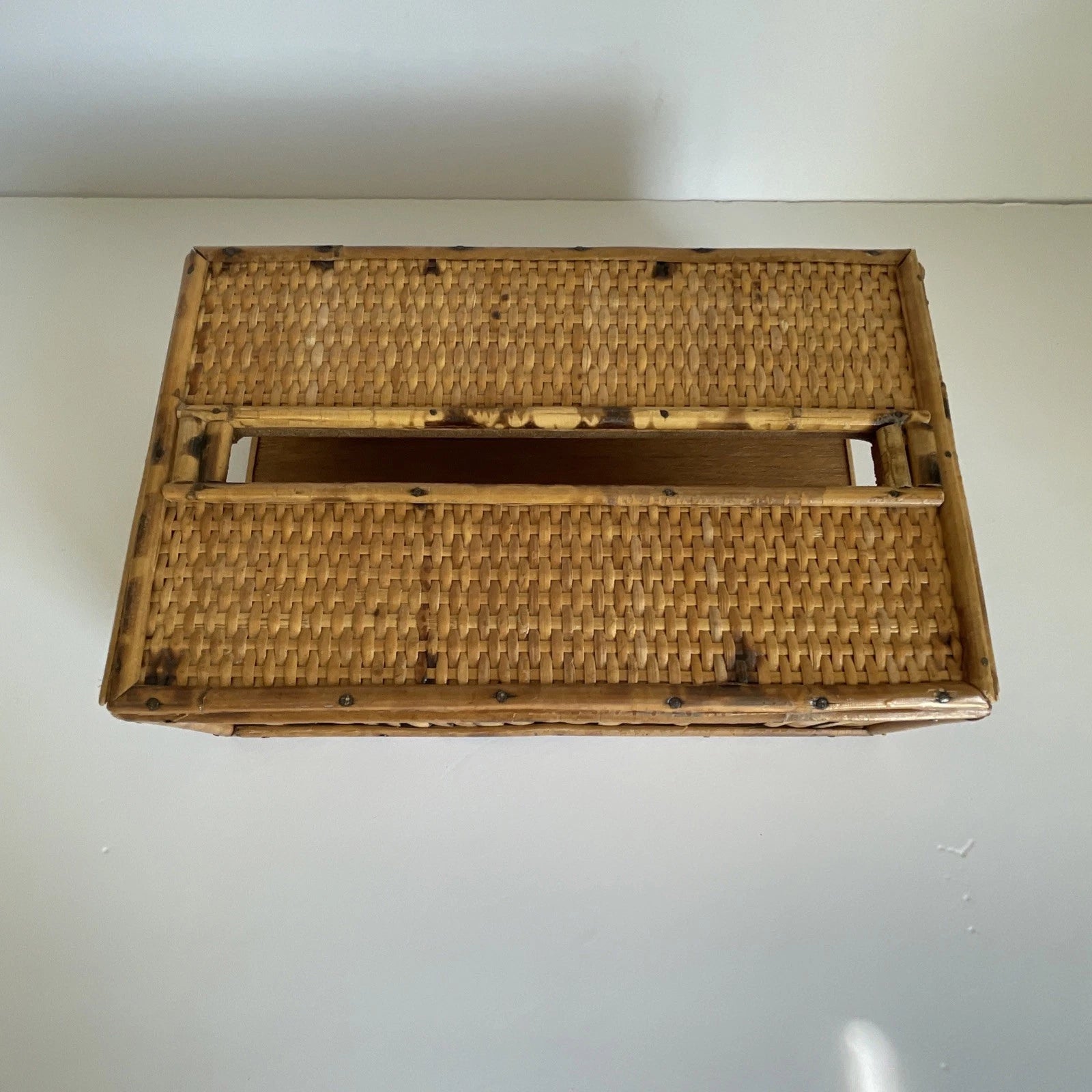 Vintage MCM Bamboo Rattan Wicker Wood Tissue Box Holder Boho | eBay