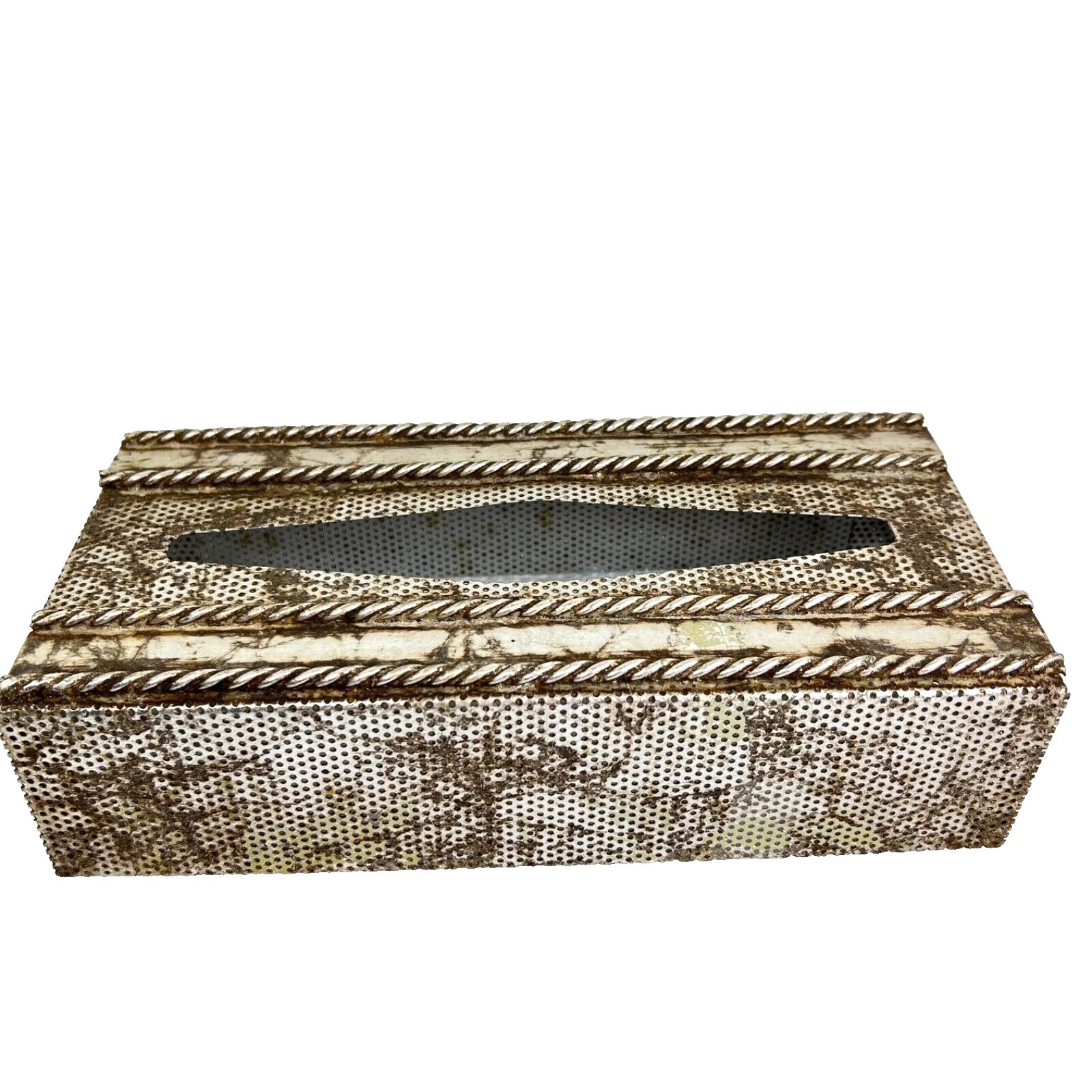 Vtg MCM Metal Tissue Box Cover Italy Silver Tole Gilt Rope Hollywood Regency | eBay