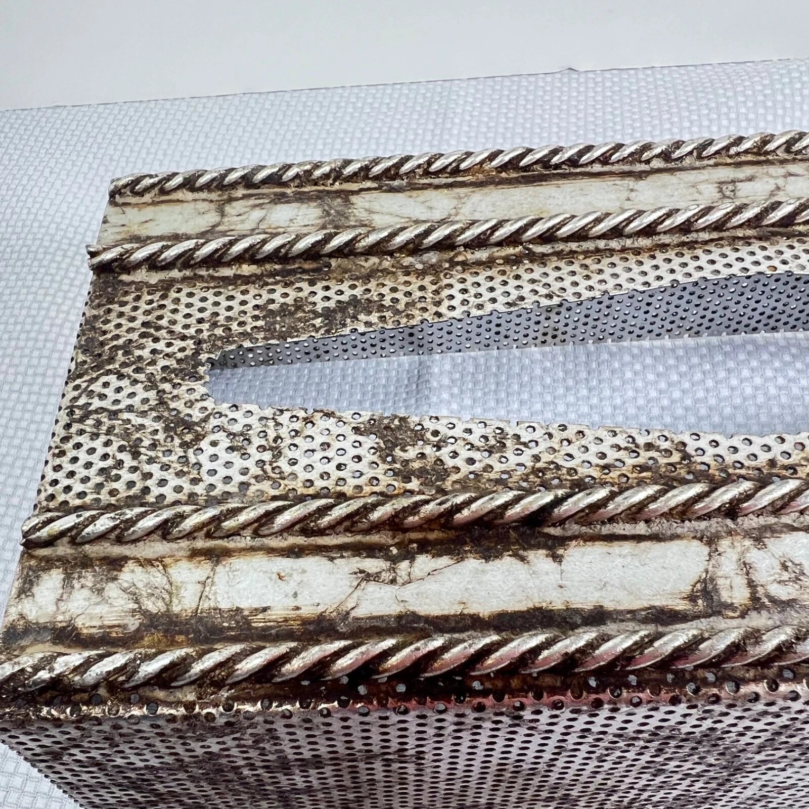 Vtg MCM Metal Tissue Box Cover Italy Silver Tole Gilt Rope Hollywood Regency | eBay