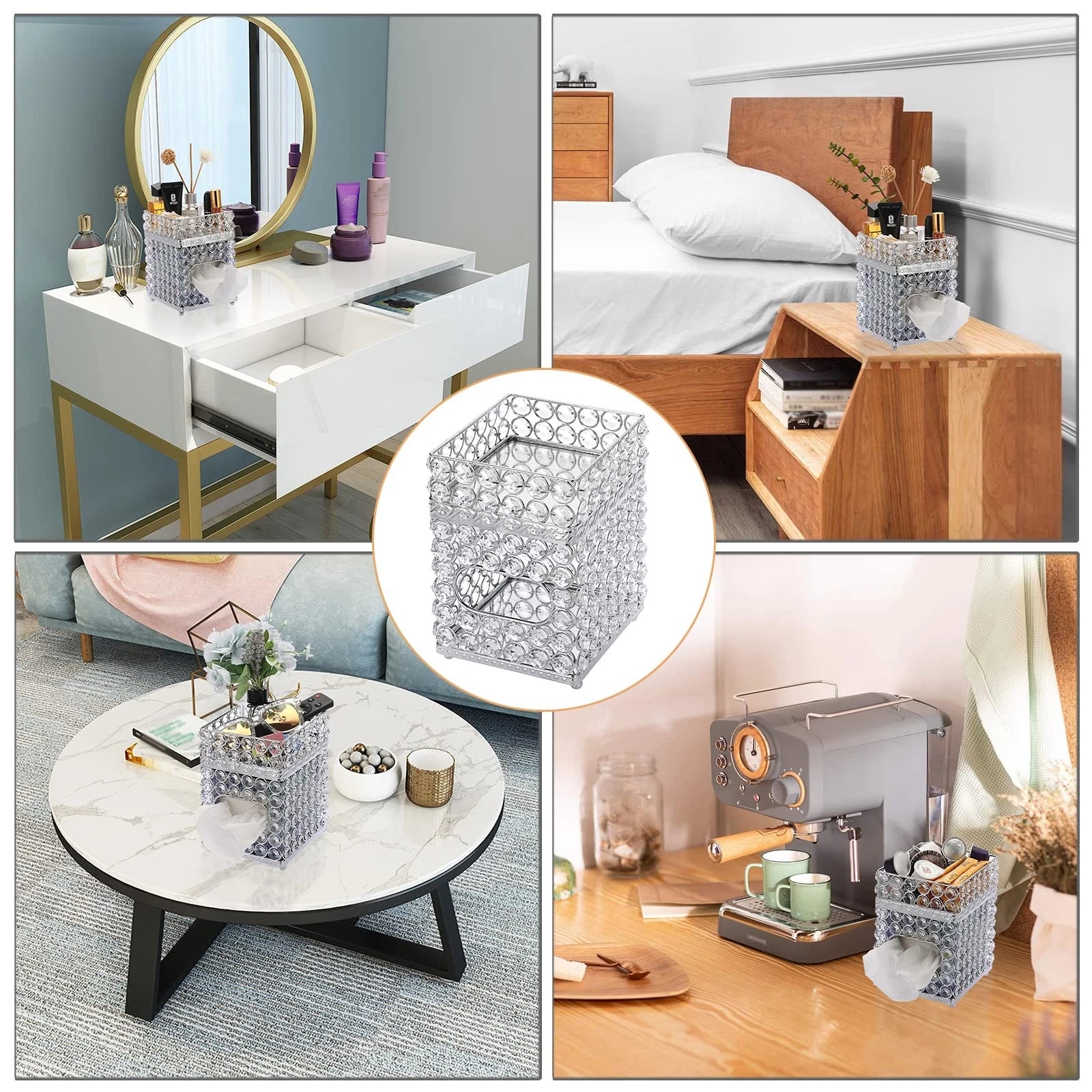 Crystal Square Tissue Box Cover Decorative Cube Tissue Box Holder With Tray Styl | eBay