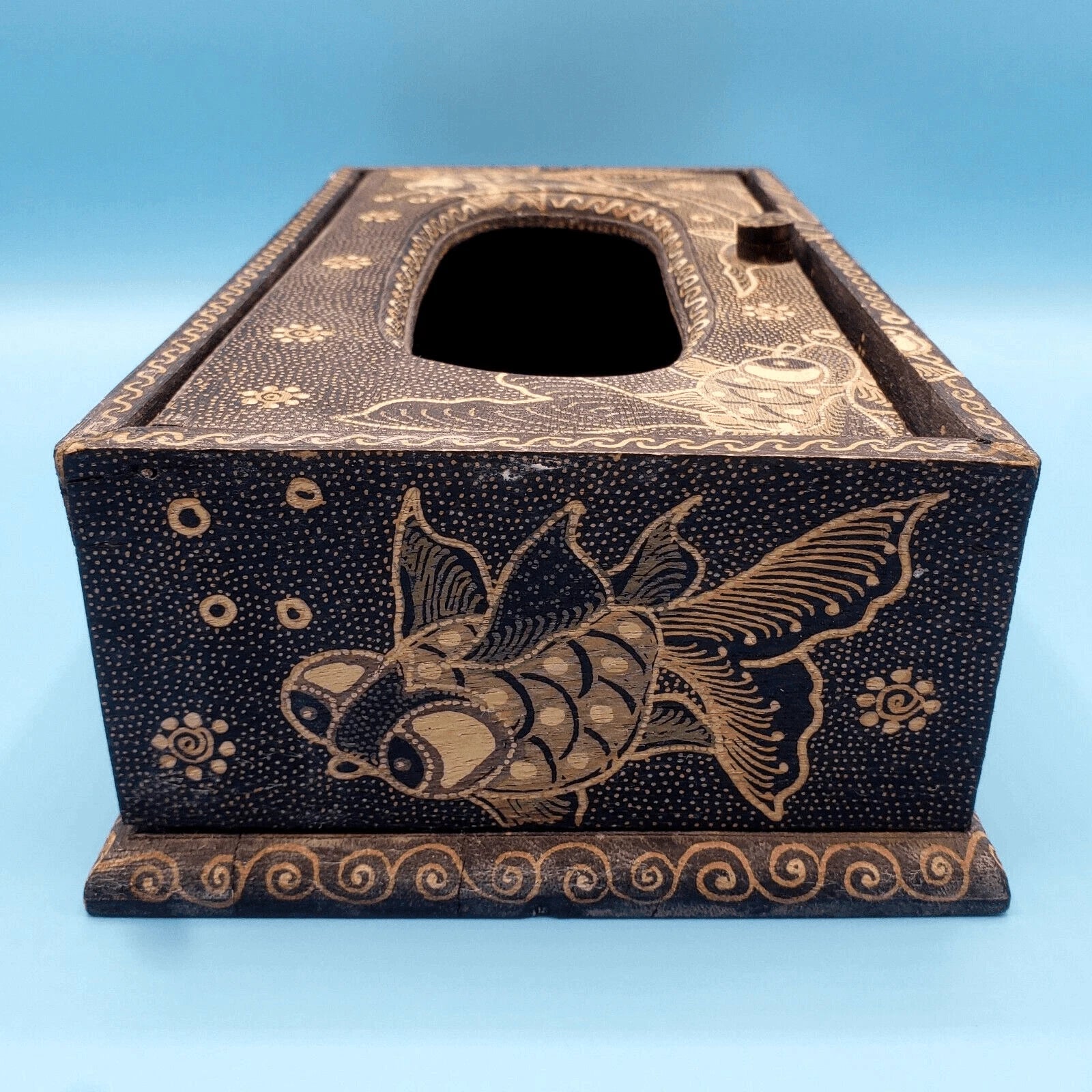 Koi Tissue Box Holder With Golden Accents Elegant Decor Koi Bath | eBay