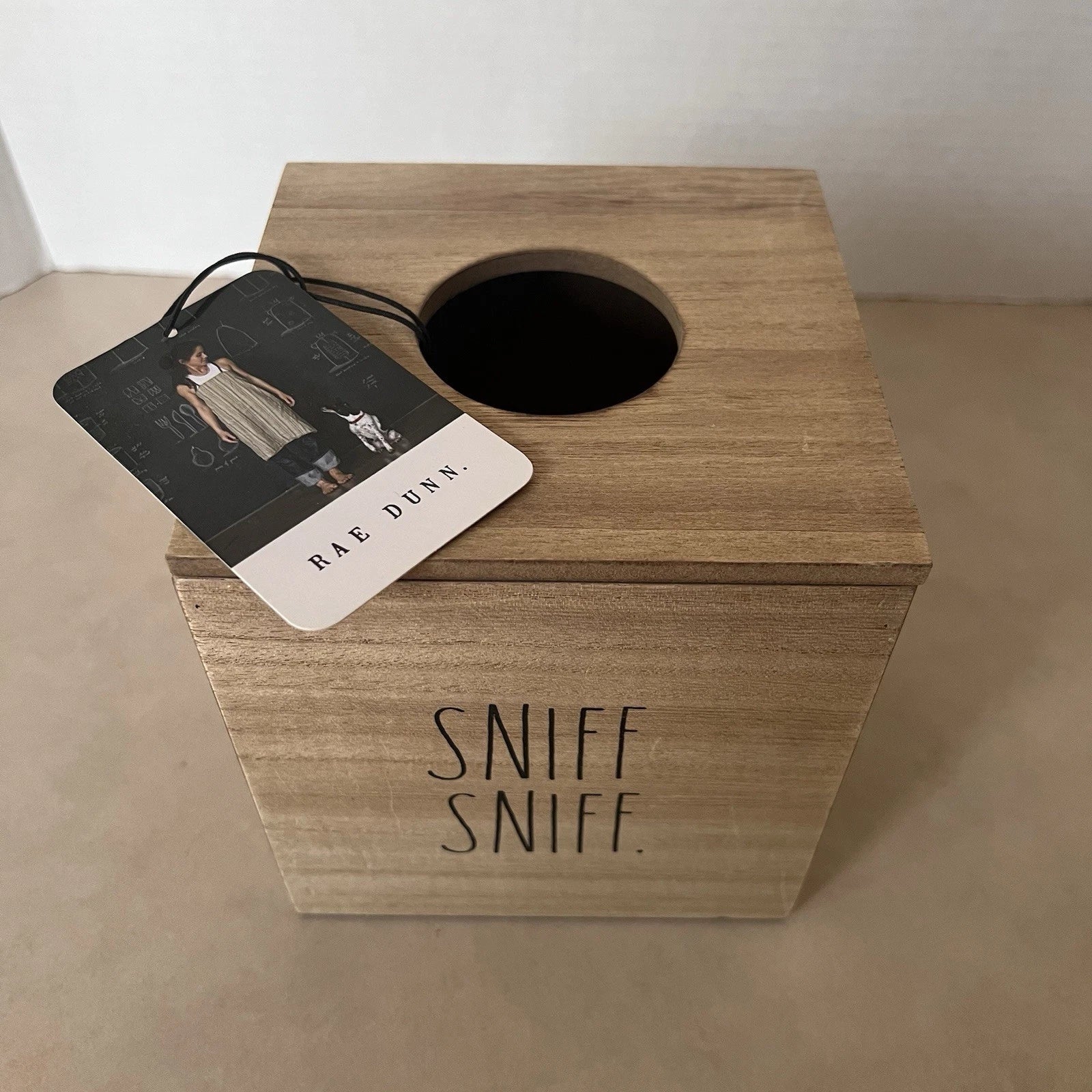 Rae Dunn "Sniff Sniff" Wooden Tissue Box Cover Holder Bath NEW | eBay
