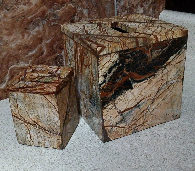 Solid Marble Brown Tan Tissue Cover w Toothbrush Holder | eBay