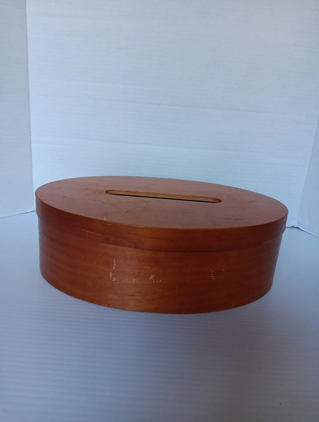 Vintage Shaker Style Oval Wood Tissue Holder Box w/Cover Copper Nails 12" x 9" | eBay