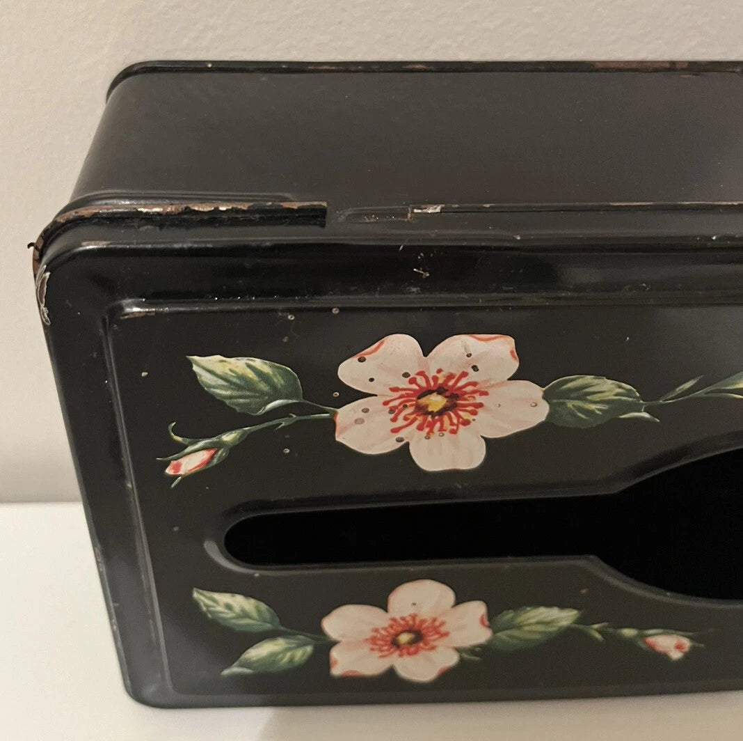 Vintage Black Metal With Flowers Tissue Holder Wall Mount Or Table Top | eBay