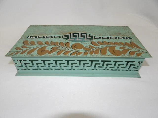 Vintage Metal Tissue Box Cover w/ Painted Gold Vine Wall Hang or Counter | eBay