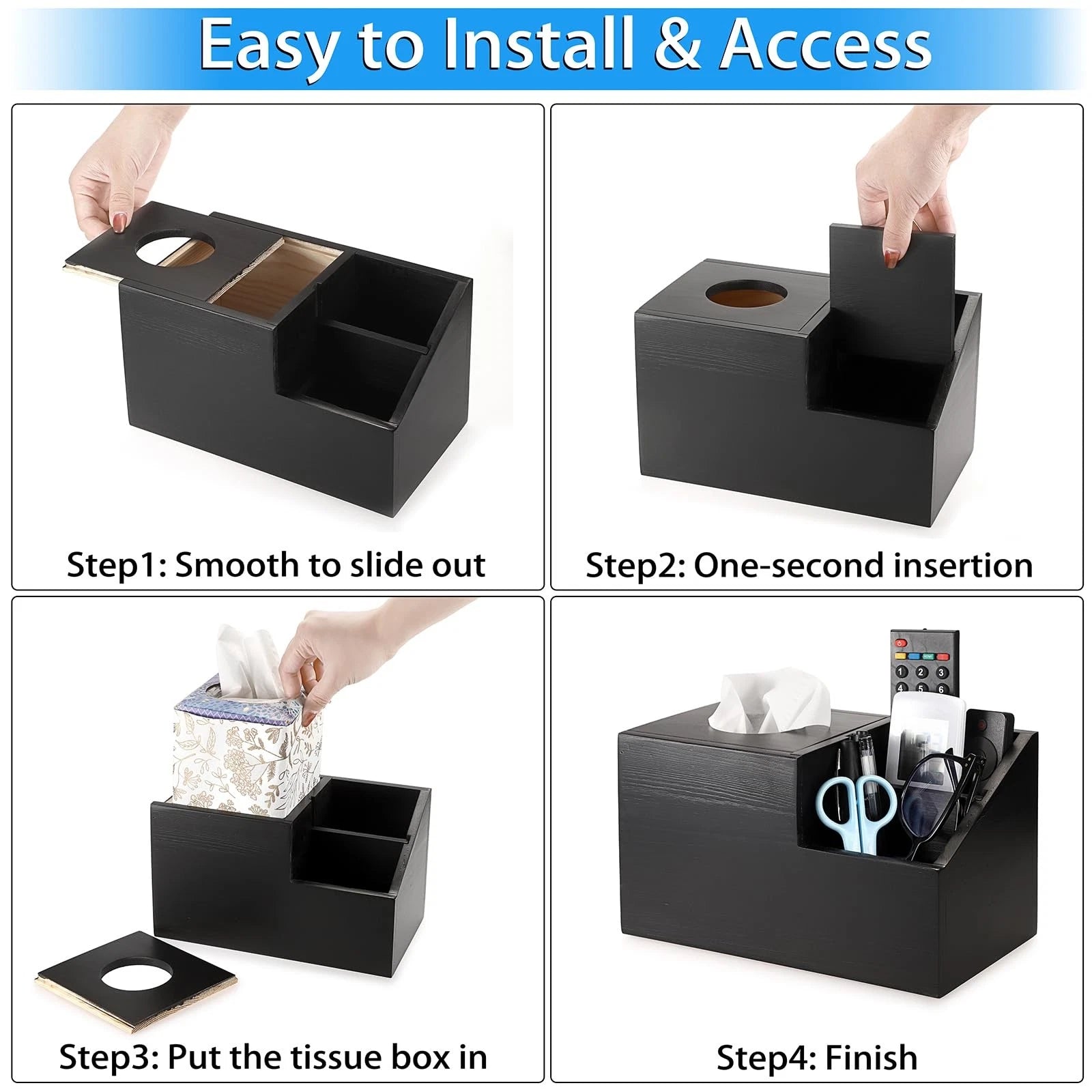 New Best Tissue Box Cover Square Wood with Hinged Lid MultiFunctional Holder | eBay