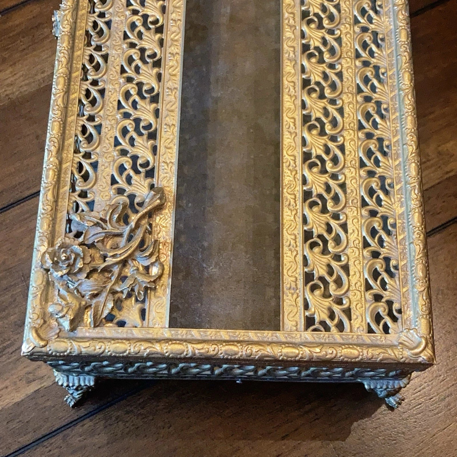Vintage Brass Filigree Tissue Box Holder Floral Flower Roses Hollywood Regency | eBay
