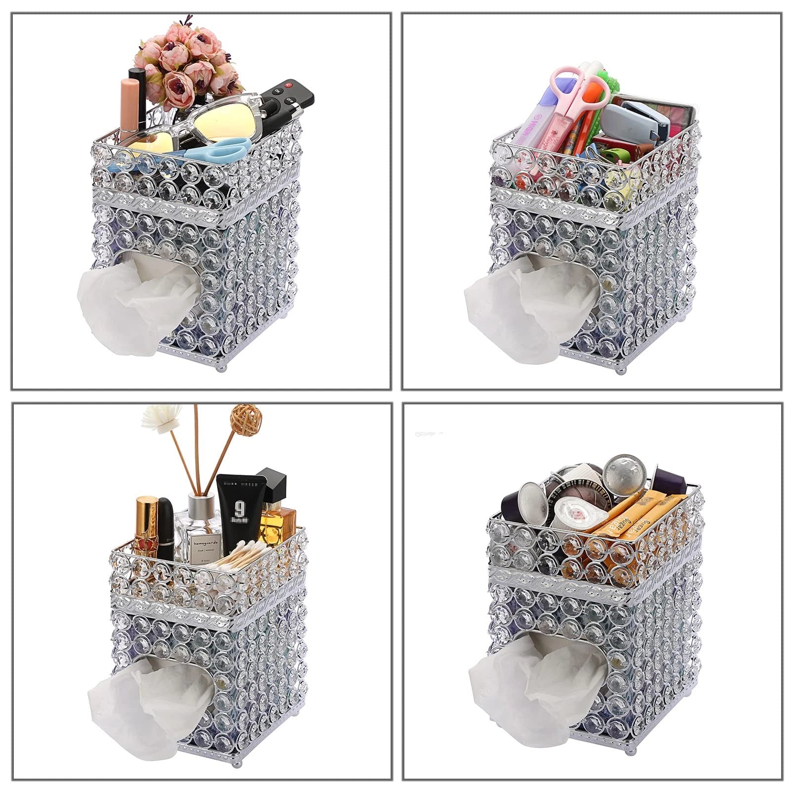 Crystal Square Tissue Box Cover Decorative Cube Tissue Box Holder With Tray Styl | eBay