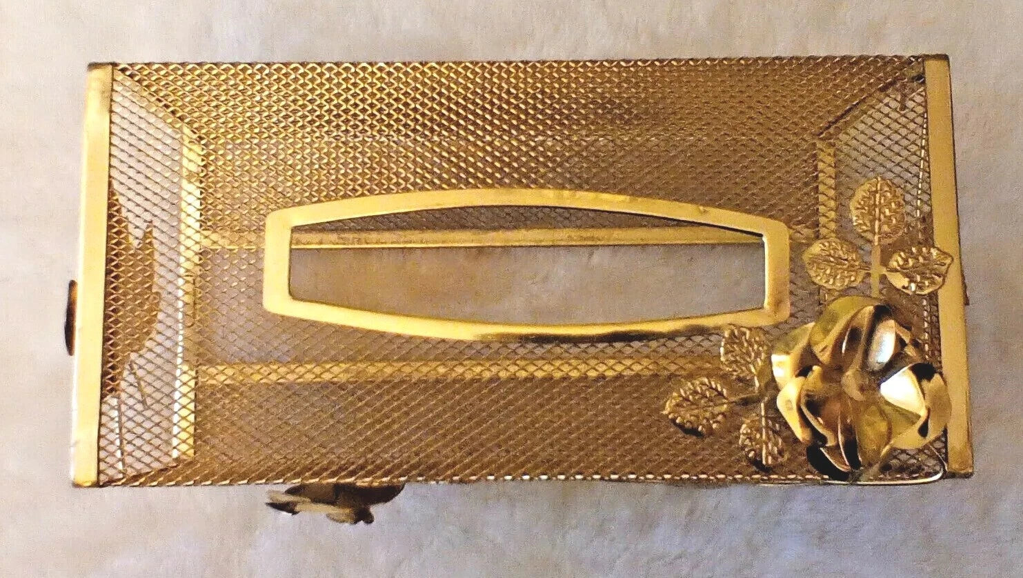 VINTAGE HOLLYWOOD REGENCY GOLD METAL FLOWERS TISSUE BOX HOLDER 10"x5" x4" | eBay