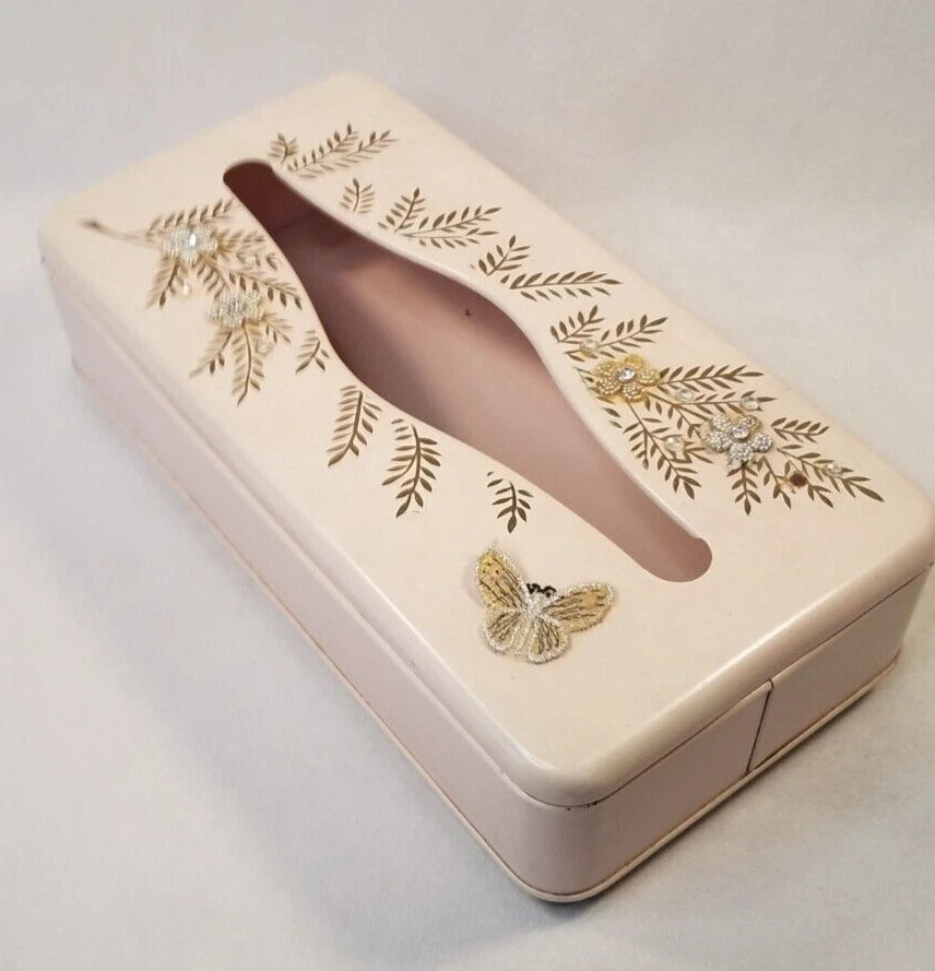 Vintage Metal Tissue Box Holder Wall 60s Ransburg Floral Pink Gold MCM Kitsch | eBay