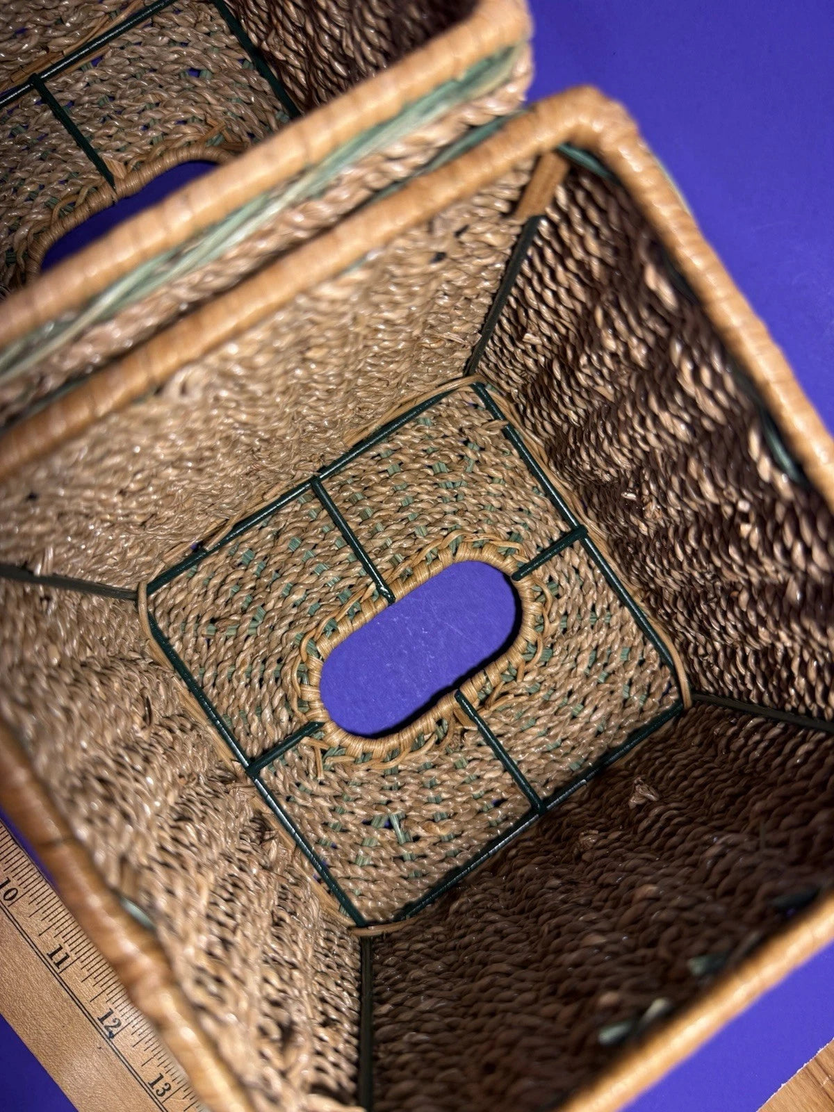 Square Natural Woven Wicker Green Detail Tissue Box Holder Plant Boho Retro G’ma | eBay