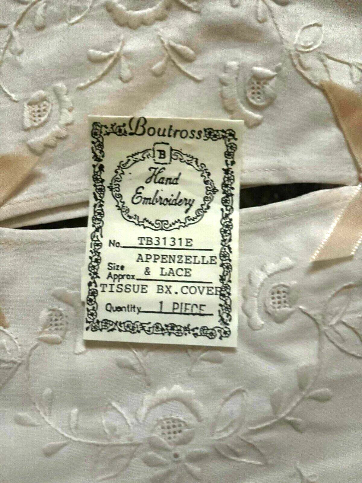 Boutross Hand Embroidery Tissue Box Cover Appenzelle Lace & Ribbon Ivory New | eBay
