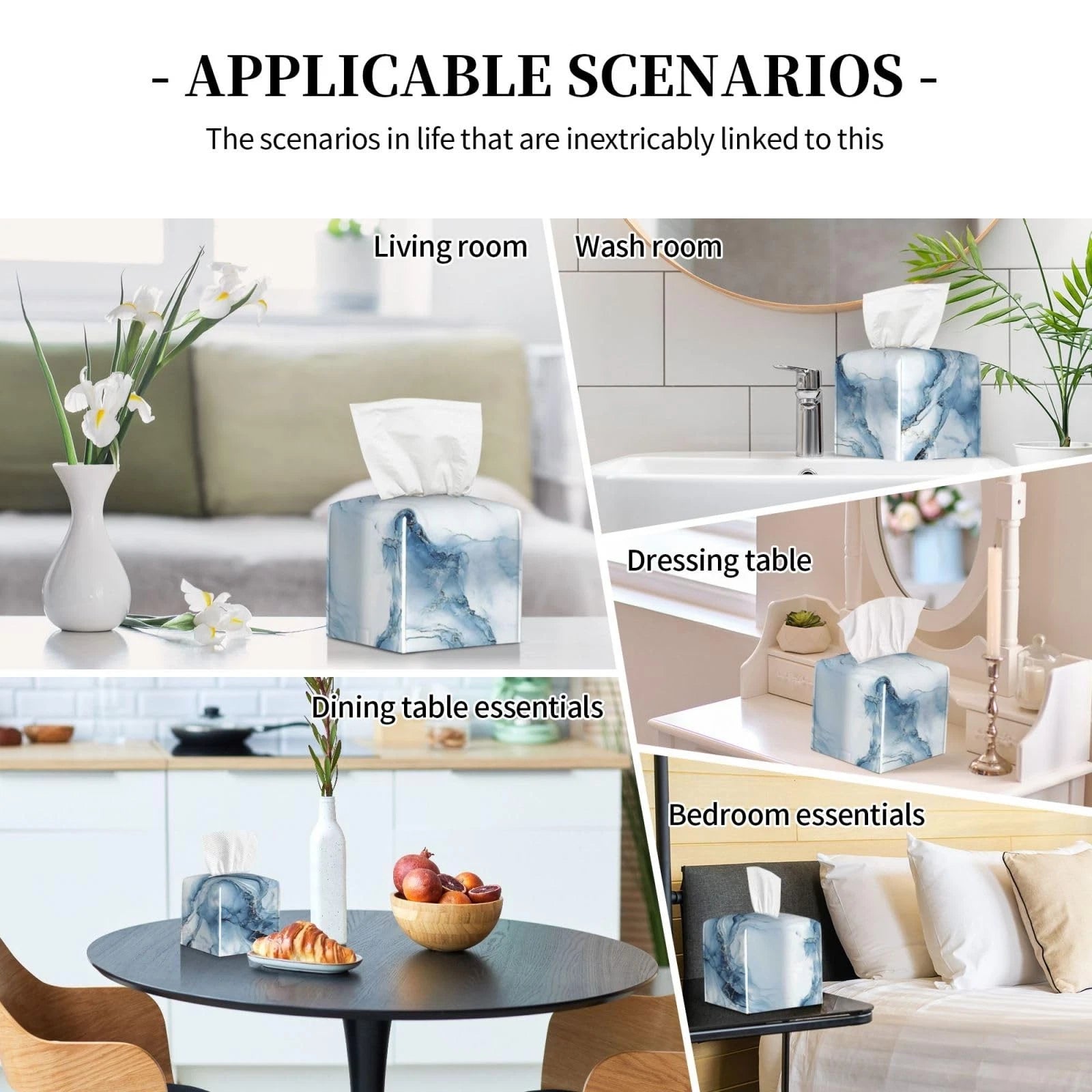 Blue Marble Tissue Box Cover Modern Square Leather Tissue Holder Decorative F... | eBay