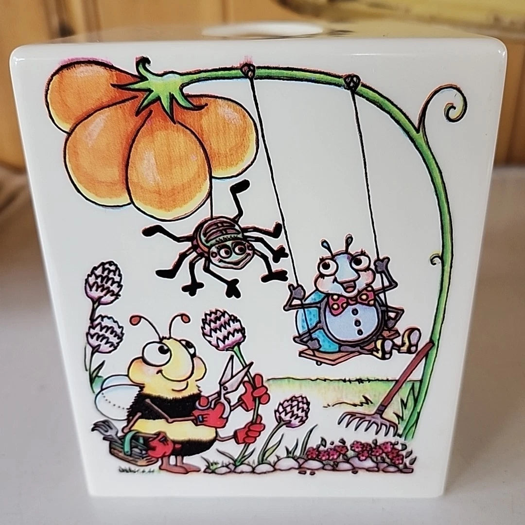 Vintage Whimsical Bugs & Flowers Plastic Square Tissue Cover Box | eBay
