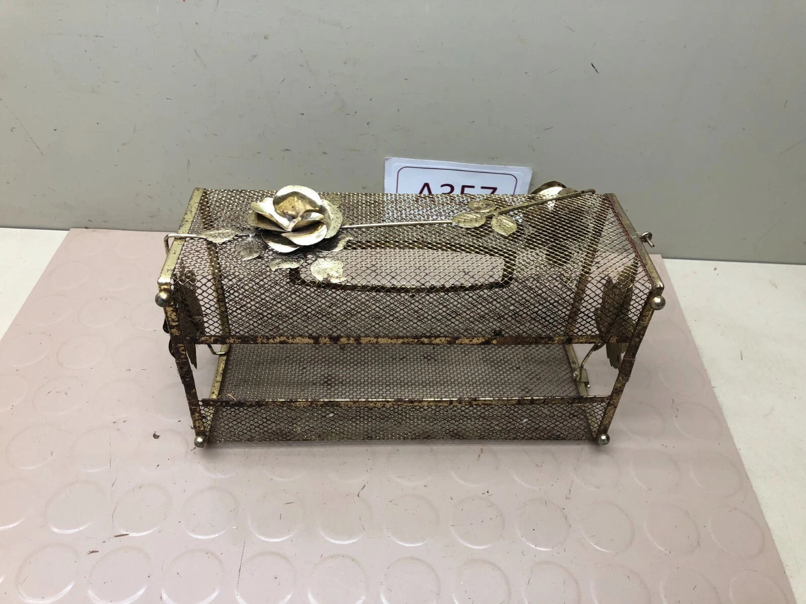 Vintage Tissue Box Cover Gold-Tone With Roses Metal Mesh Vanity Kleenex Holder | eBay