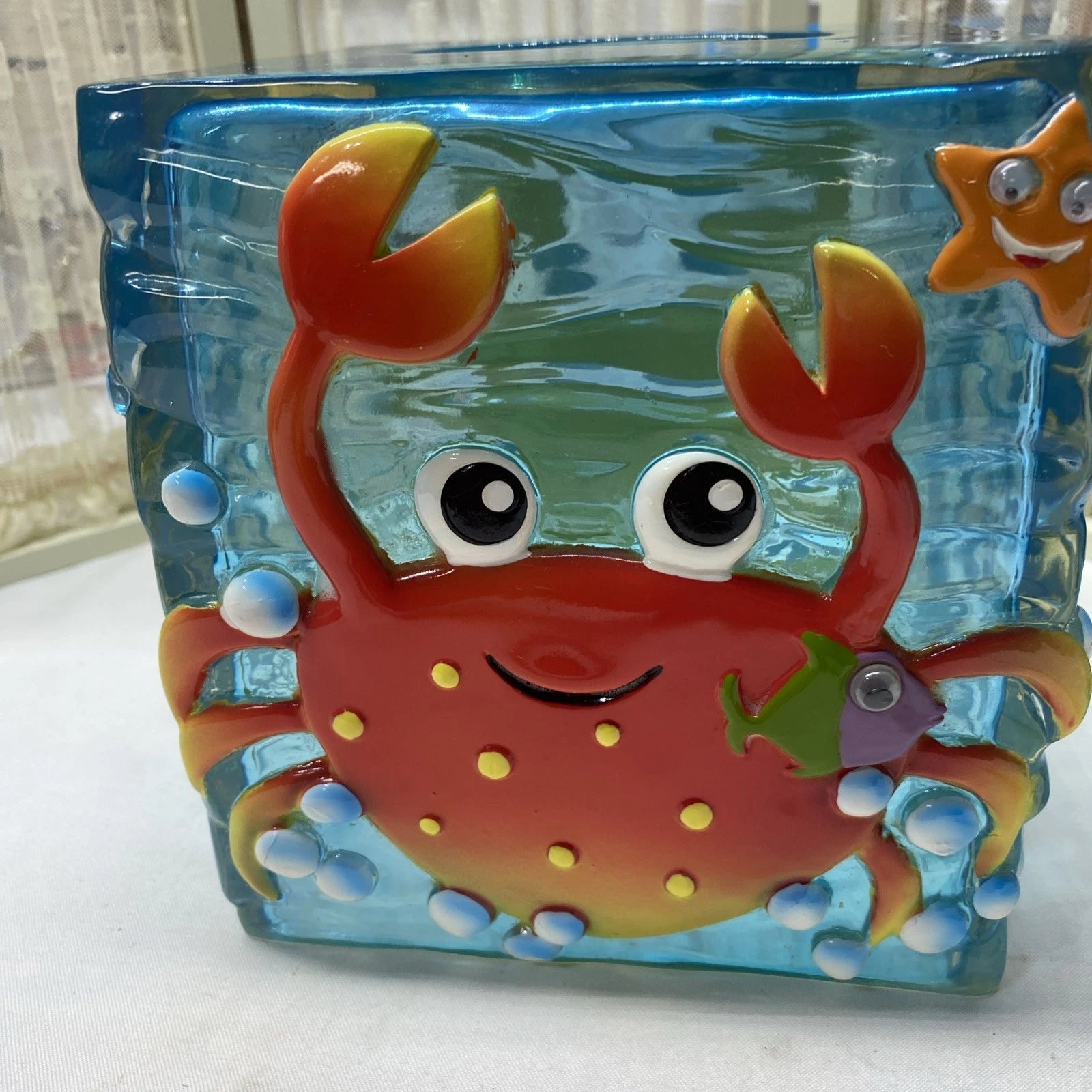 Blue Acrylic Red Crab Square Tissue Box Cover Underwater Starfish Bubbles | eBay