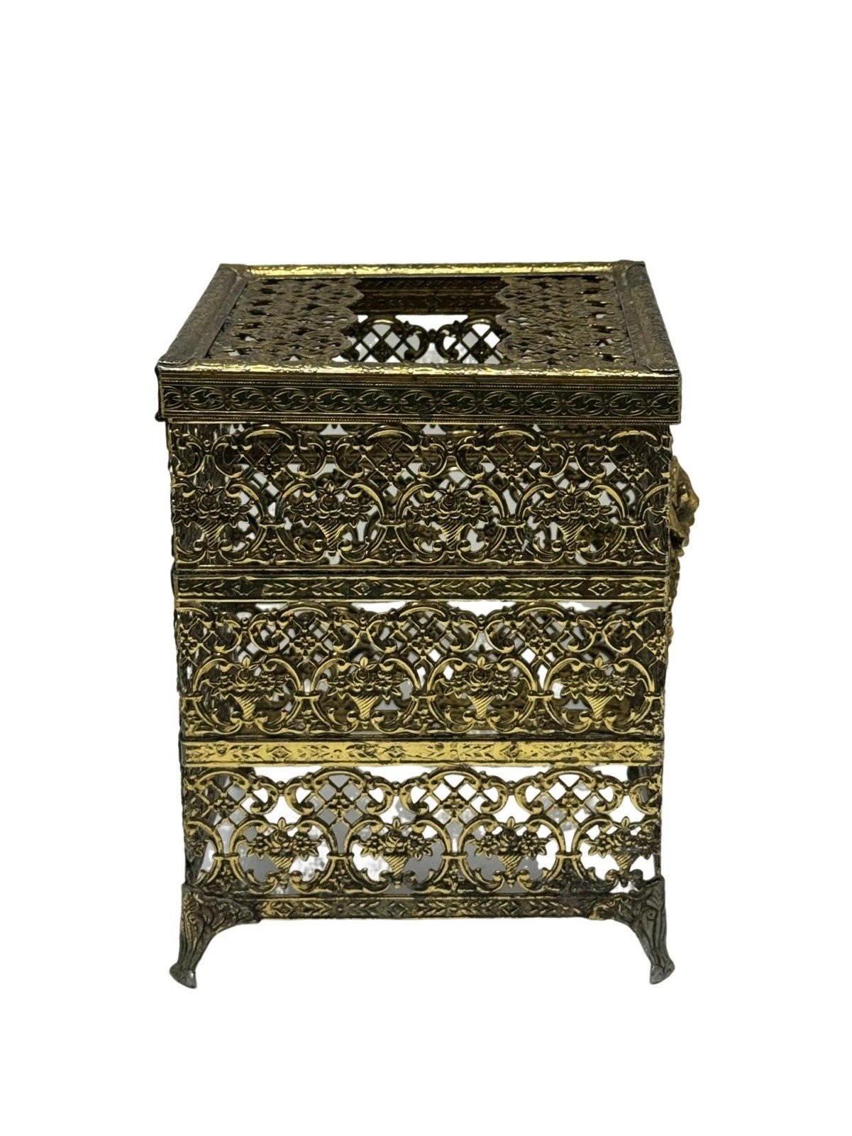 Vintage Gold Metal Cut Out Tissue Box Holder Rose Design Mid Century Modern 5.5” | eBay