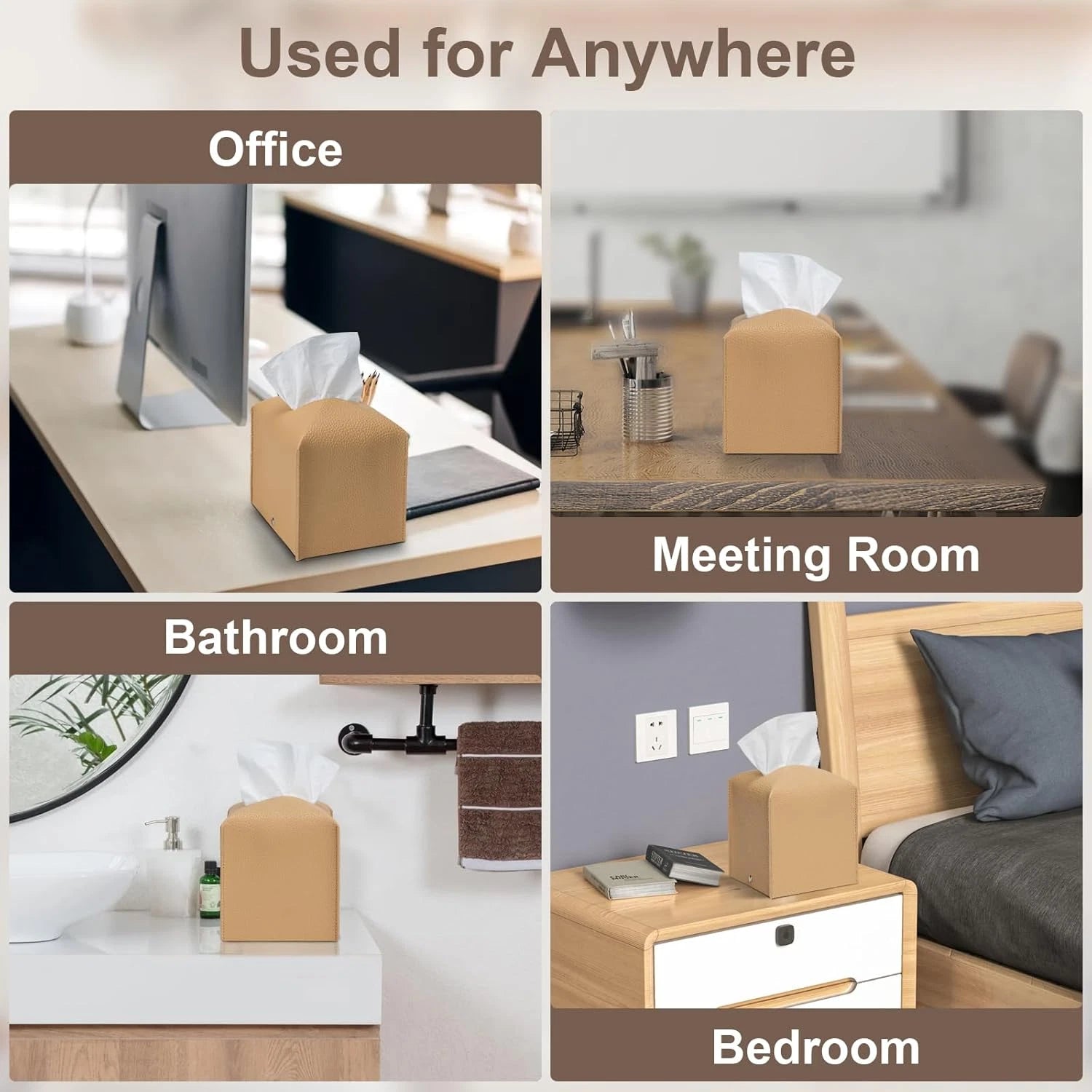 2 Pcs Square Cream Tissue Box Cover PU Leather Decorative Tissue Organizer Dispe | eBay