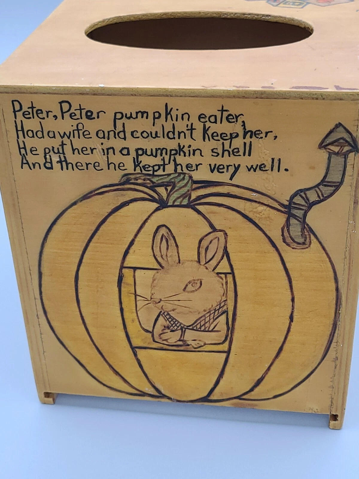 Vintage Wooden Tissue Box Holder Folk Art Handpainted 60/70s Nursery Rhymes | eBay