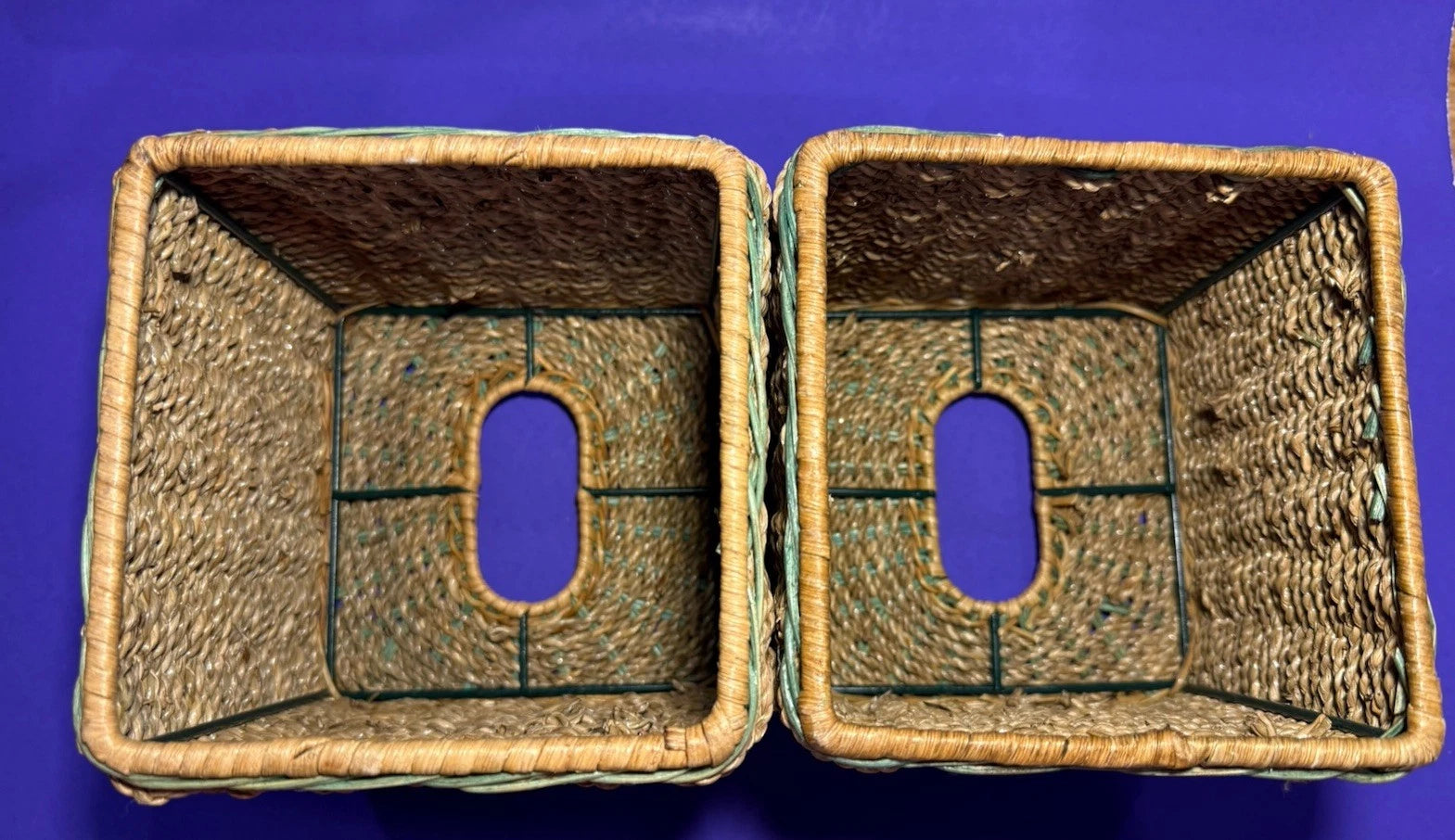 Square Natural Woven Wicker Green Detail Tissue Box Holder Plant Boho Retro G’ma | eBay
