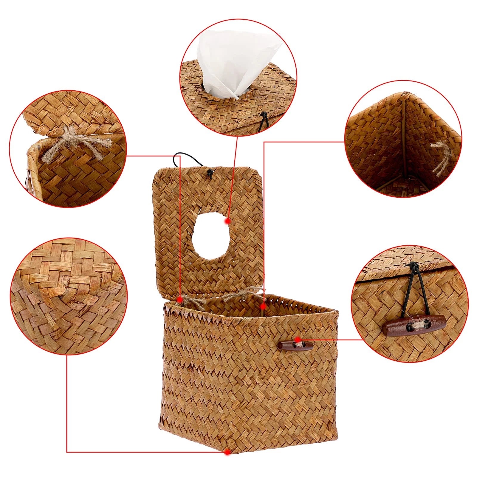 Tissue Box Cover Square Seagrass Tissue Box with Lid, Woven Tissue Box Holder... | eBay