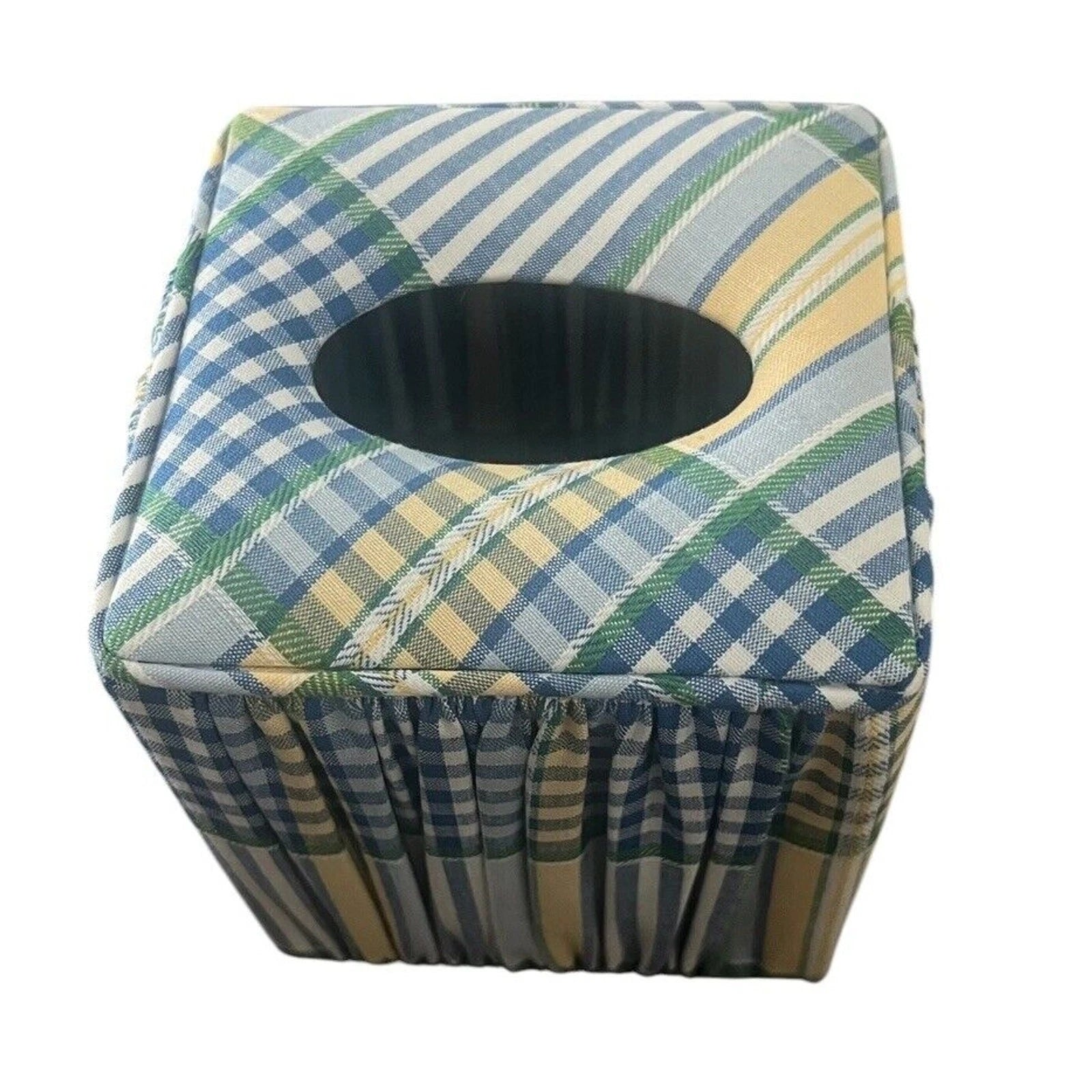 Vintage Tissue Box Cover Blue and Yellow Fabric Gingham Print EUC Waverly?? | eBay