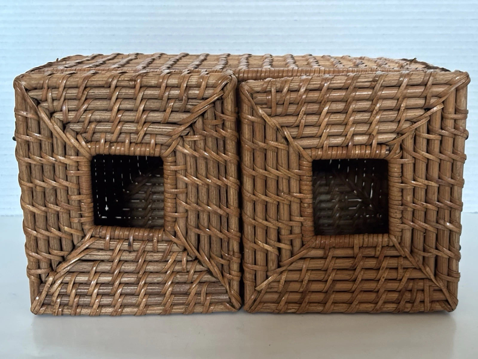 Wicker Tissue Box Double Holder Woven Rattan 6.5”T X 11”W X 6”D 2 Hinged Lids | eBay