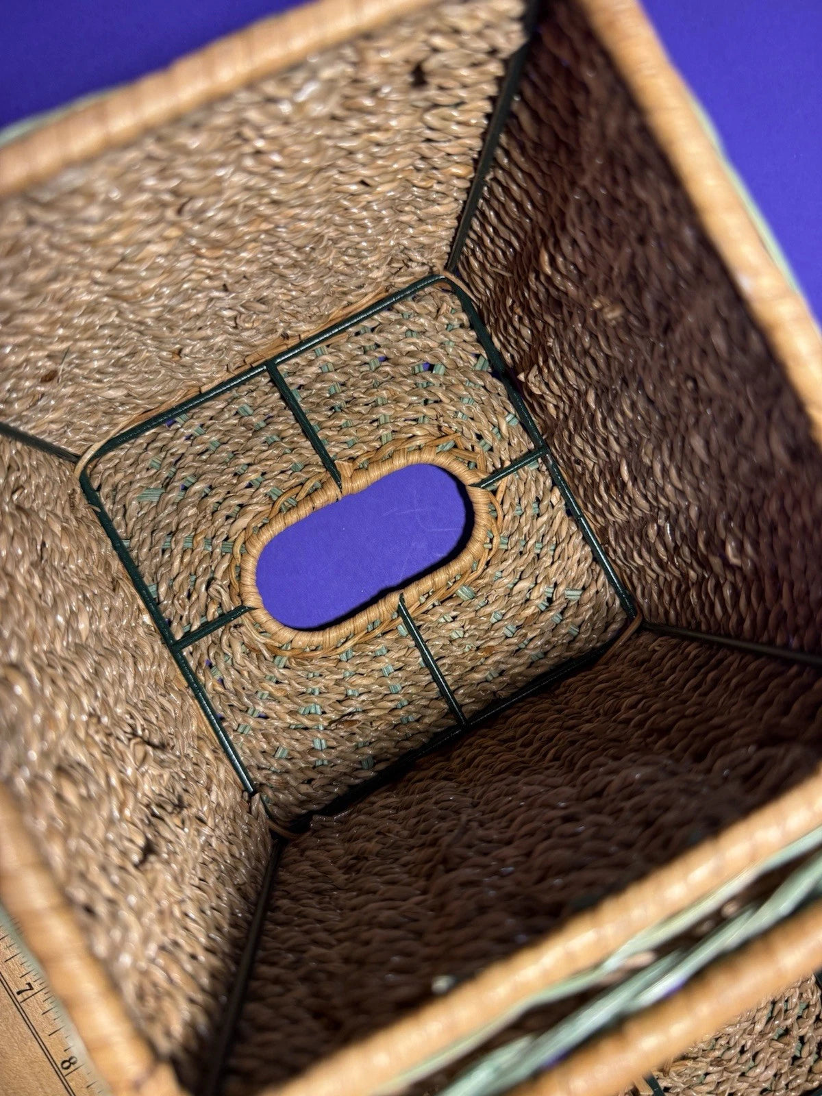 Square Natural Woven Wicker Green Detail Tissue Box Holder Plant Boho Retro G’ma | eBay