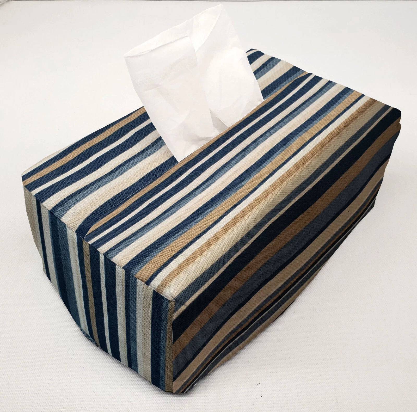 Blue Gray Beige Stripes Tissue Box Cover | eBay