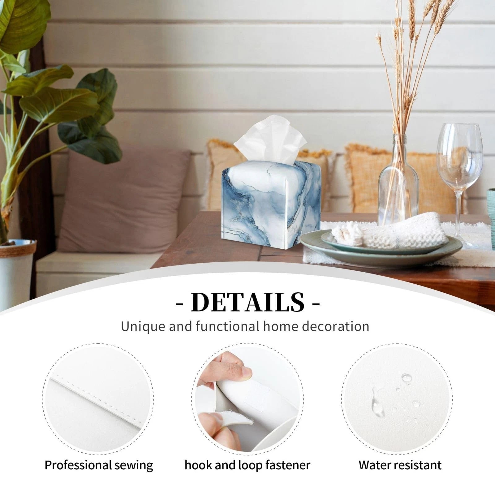 Blue Marble Tissue Box Cover Modern Square Leather Tissue Holder Decorative F... | eBay