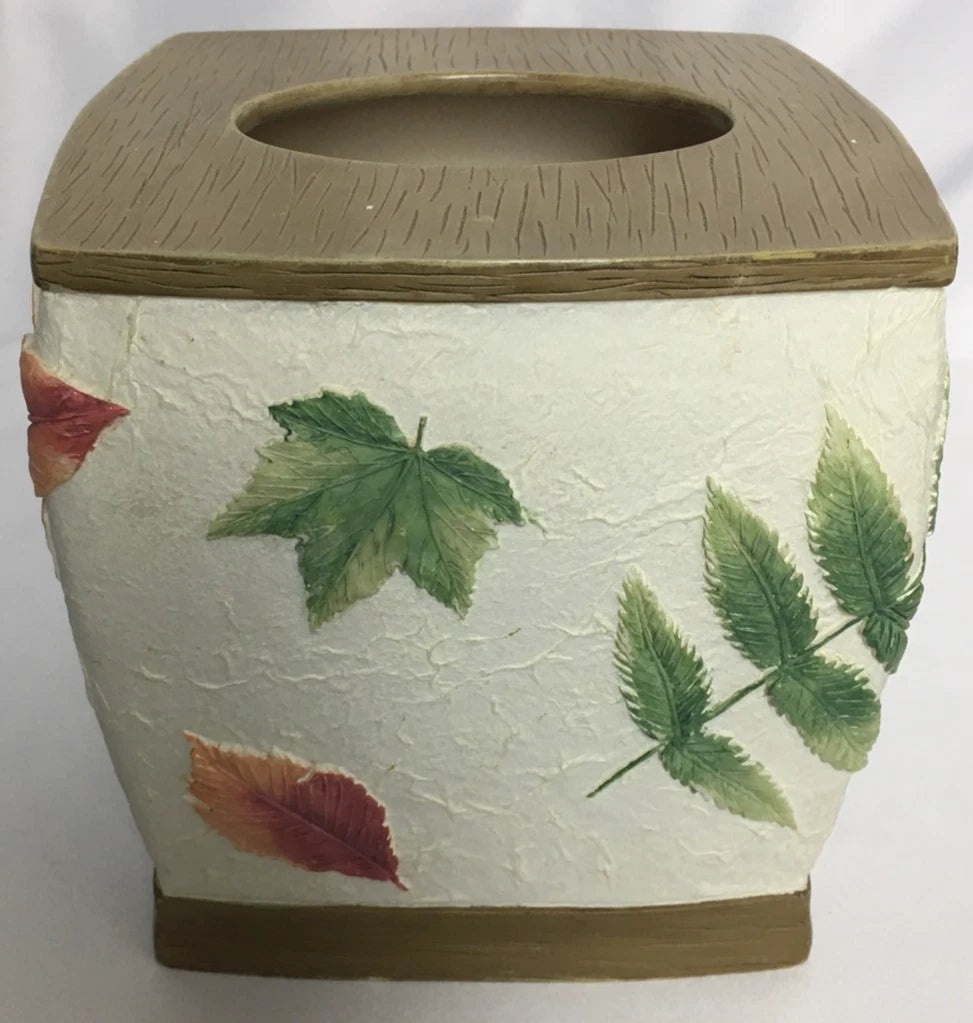 Ceramic 3D Hand Painted Square Tissue Box White w/ Fall Leaves Beige Top & Base | eBay