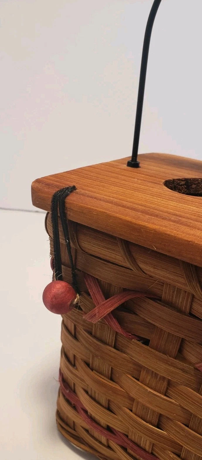 Vintage Wicker Tissue Box with Wooden Lid and Red Accents | eBay